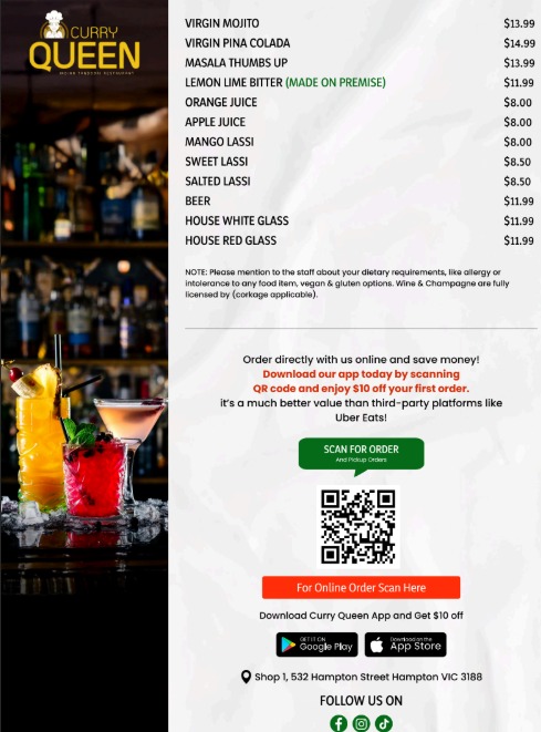 Menu Curry Queen - Premium Indian Tandoori Restaurant In Hampton-10
