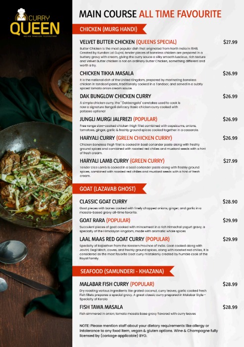 Menu Curry Queen - Premium Indian Tandoori Restaurant In Hampton-2