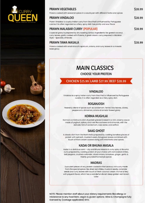 Menu Curry Queen - Premium Indian Tandoori Restaurant In Hampton-4