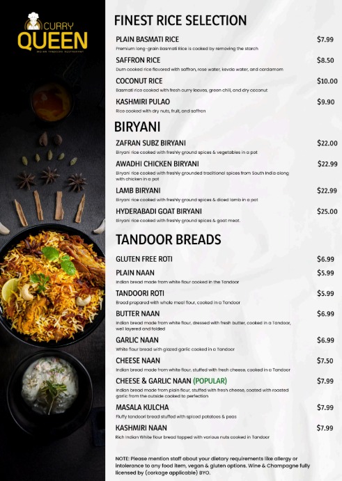 Menu Curry Queen - Premium Indian Tandoori Restaurant In Hampton-6