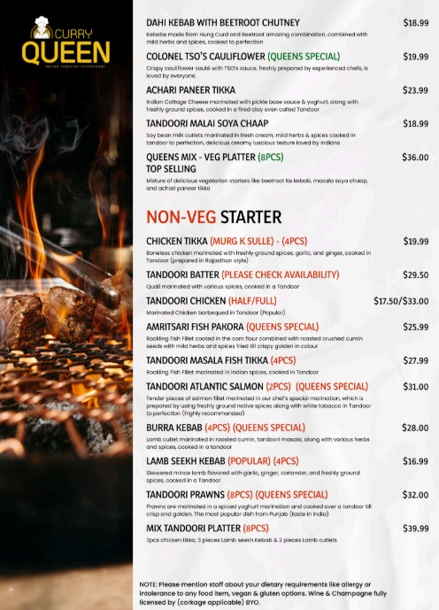 Menu Curry Queen - Premium Indian Tandoori Restaurant In Hampton-8
