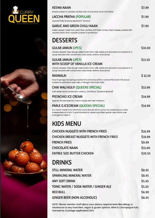 Menu Curry Queen - Premium Indian Tandoori Restaurant In Hampton-9