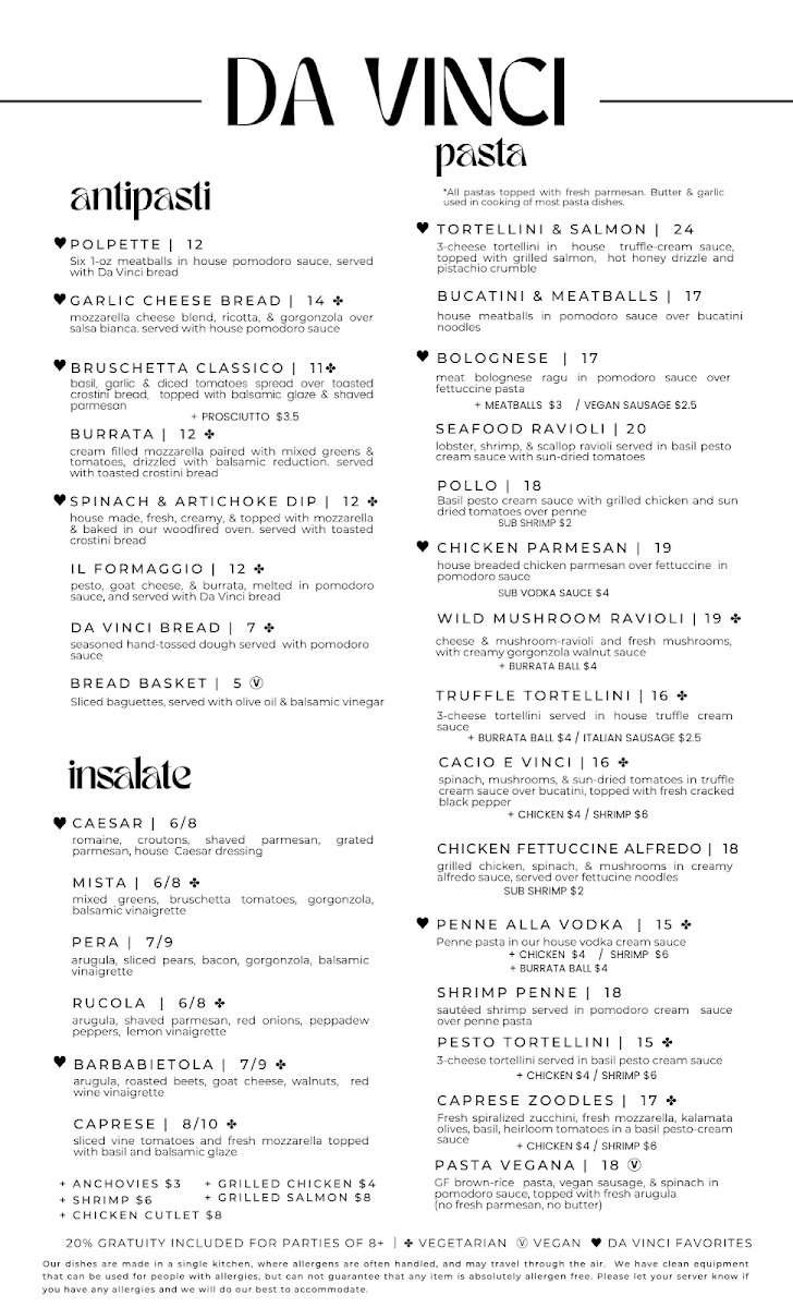 Menu Da Vinci Pizza And Pasta-1