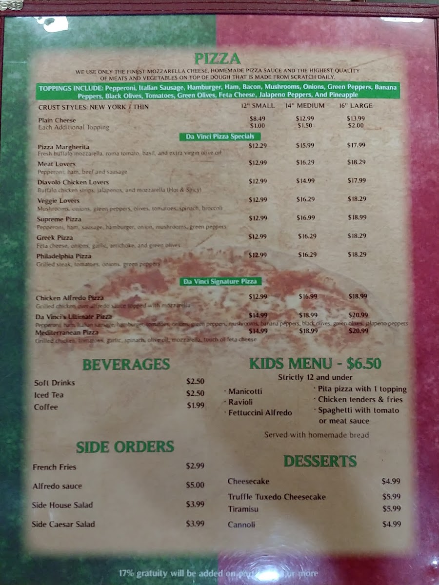 Menu Da Vinci's Italian-1