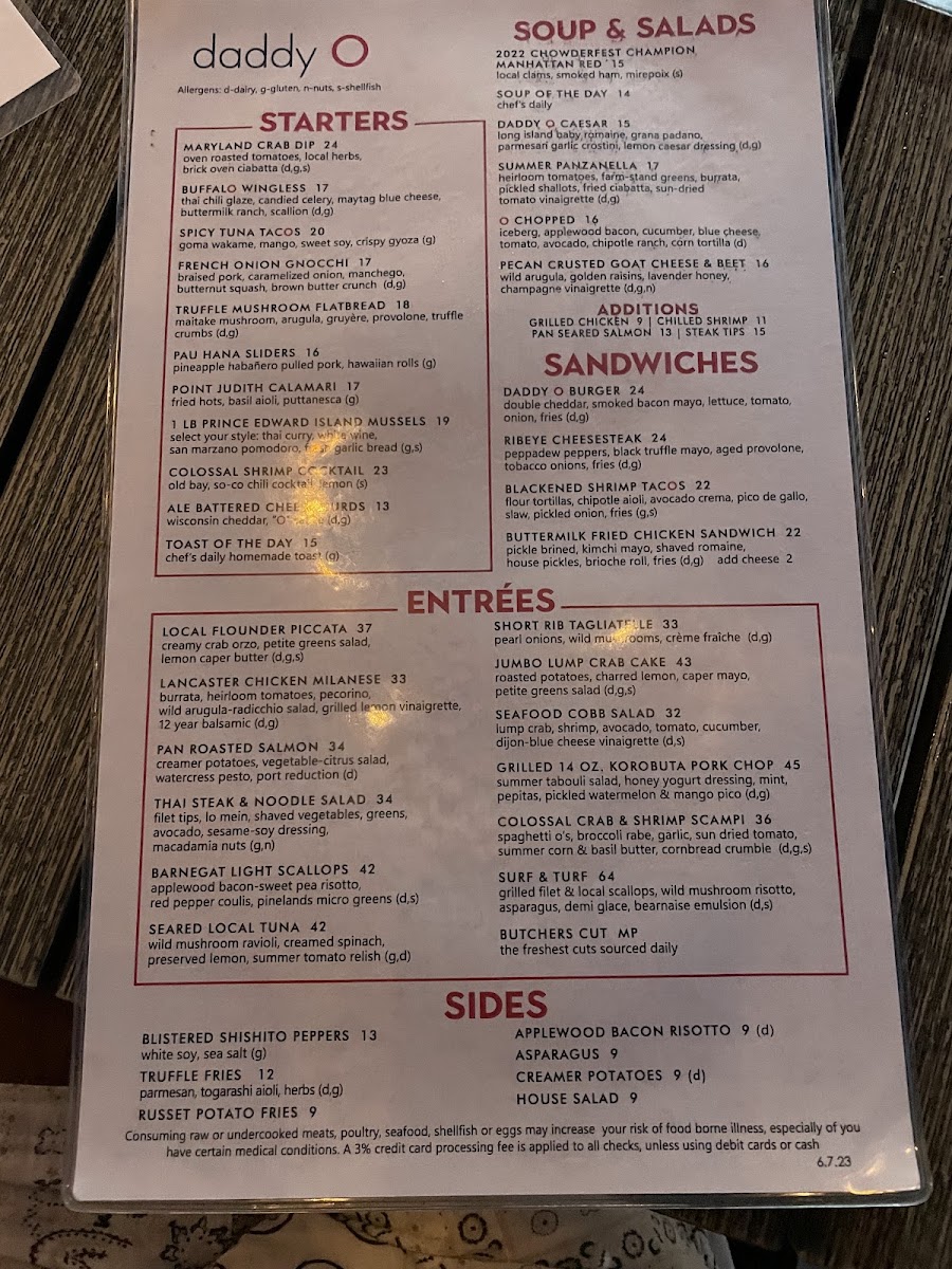 Menu Daddy O-2