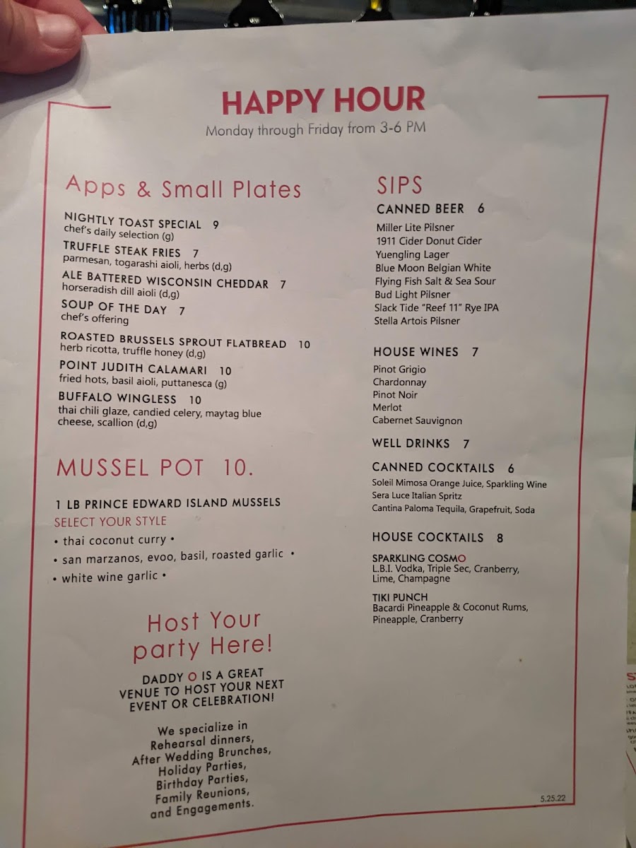 Menu Daddy O-5