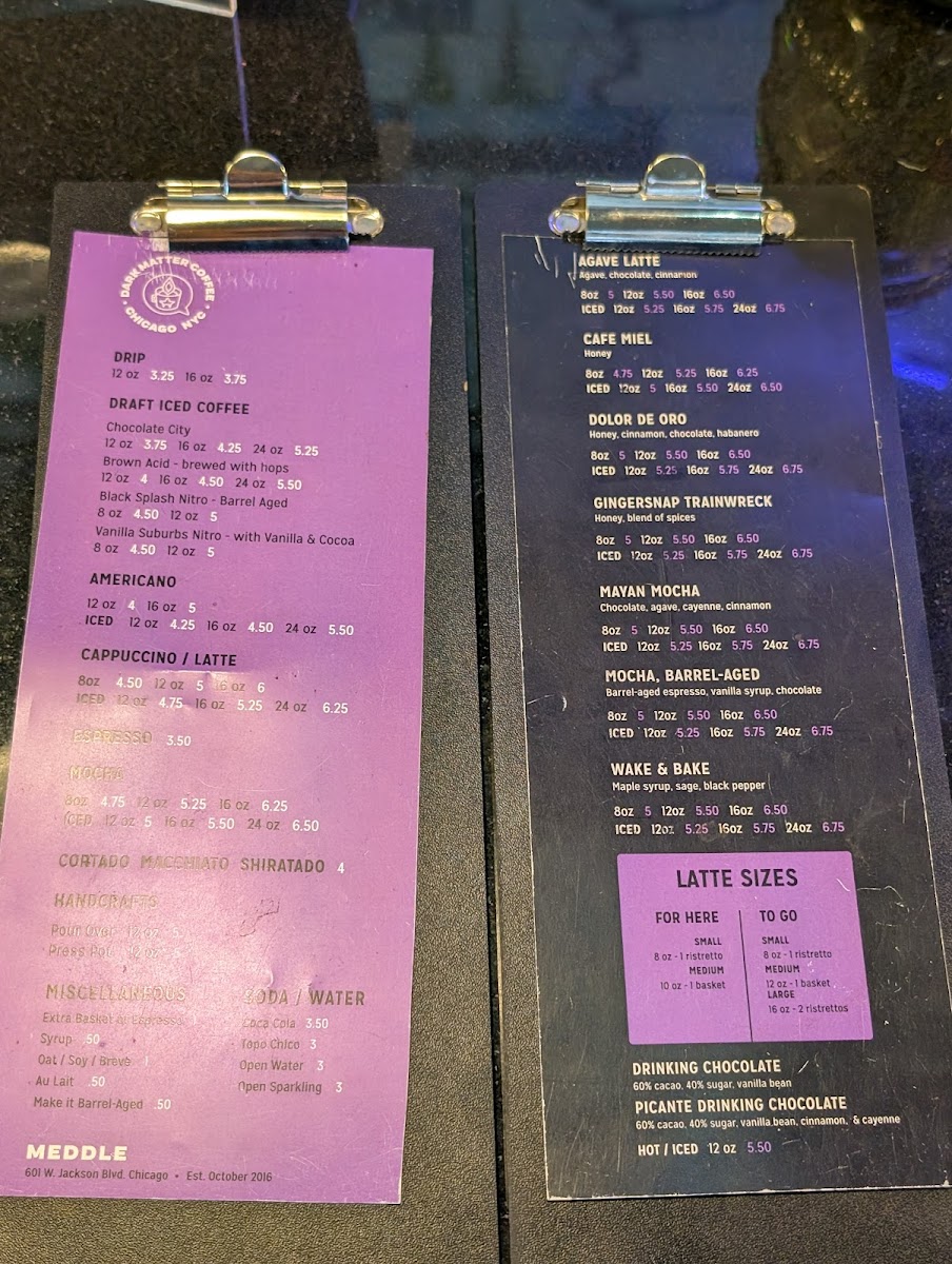 Menu Dark Matter Coffee - Meddle Coffee Bar-1