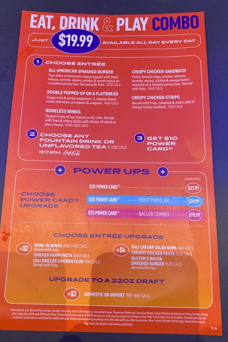 Menu Dave & Buster's Cary-1