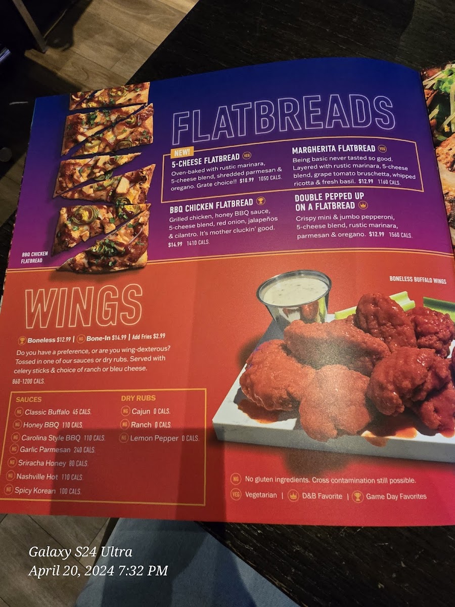 Menu Dave & Buster's Cary-3