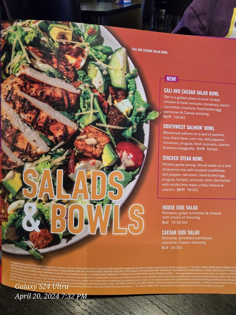 Menu Dave & Buster's Cary-4