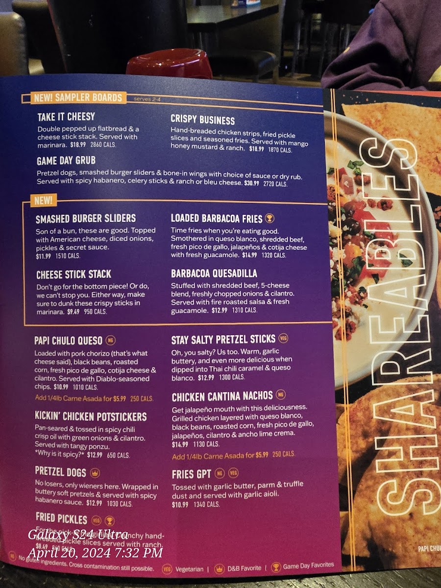 Menu Dave & Buster's Cary-5