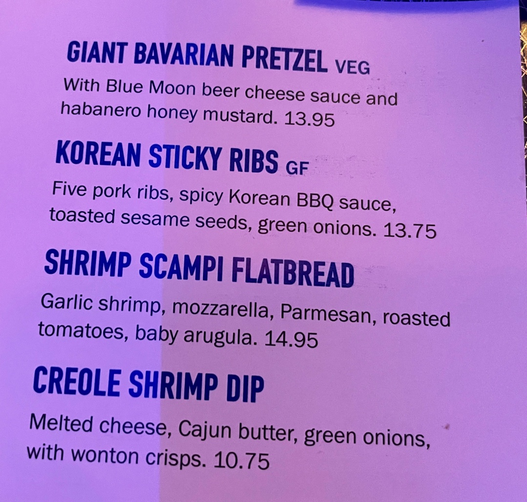 Menu Dave & Buster's Cary-7