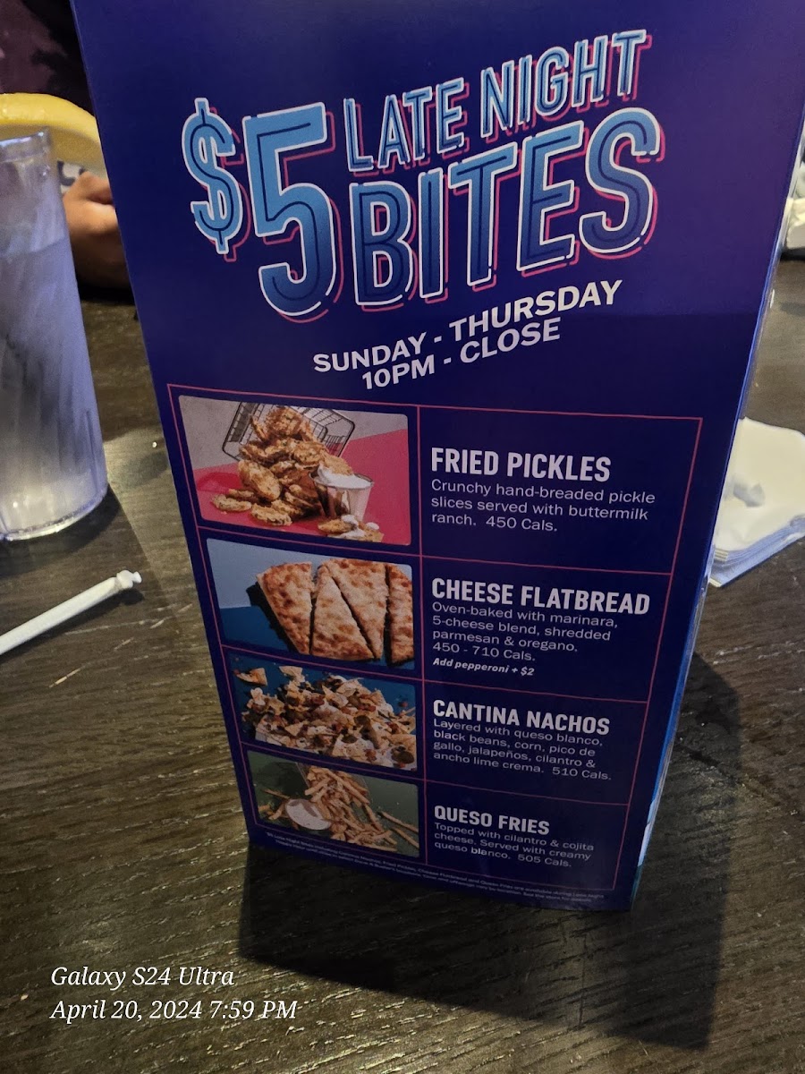 Menu Dave & Buster's Cary-8