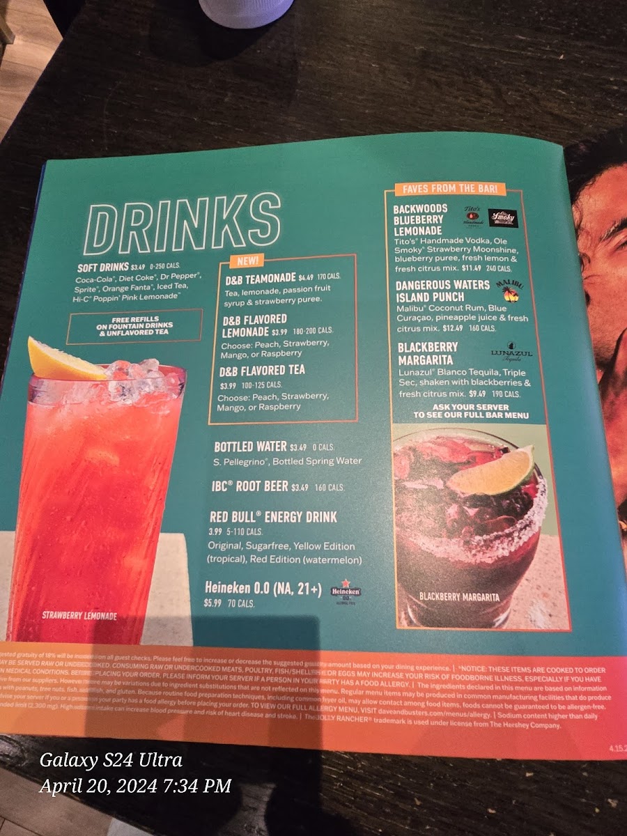 Menu Dave & Buster's Cary-9