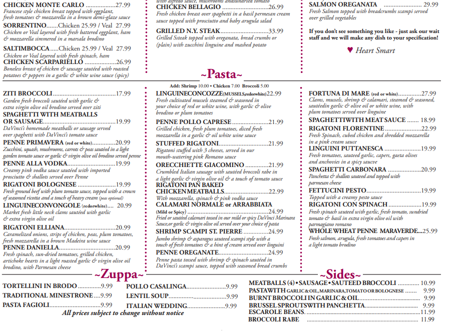 Menu Davinci's-2