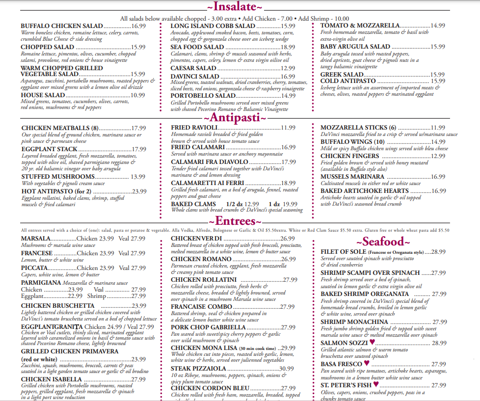 Menu Davinci's-3