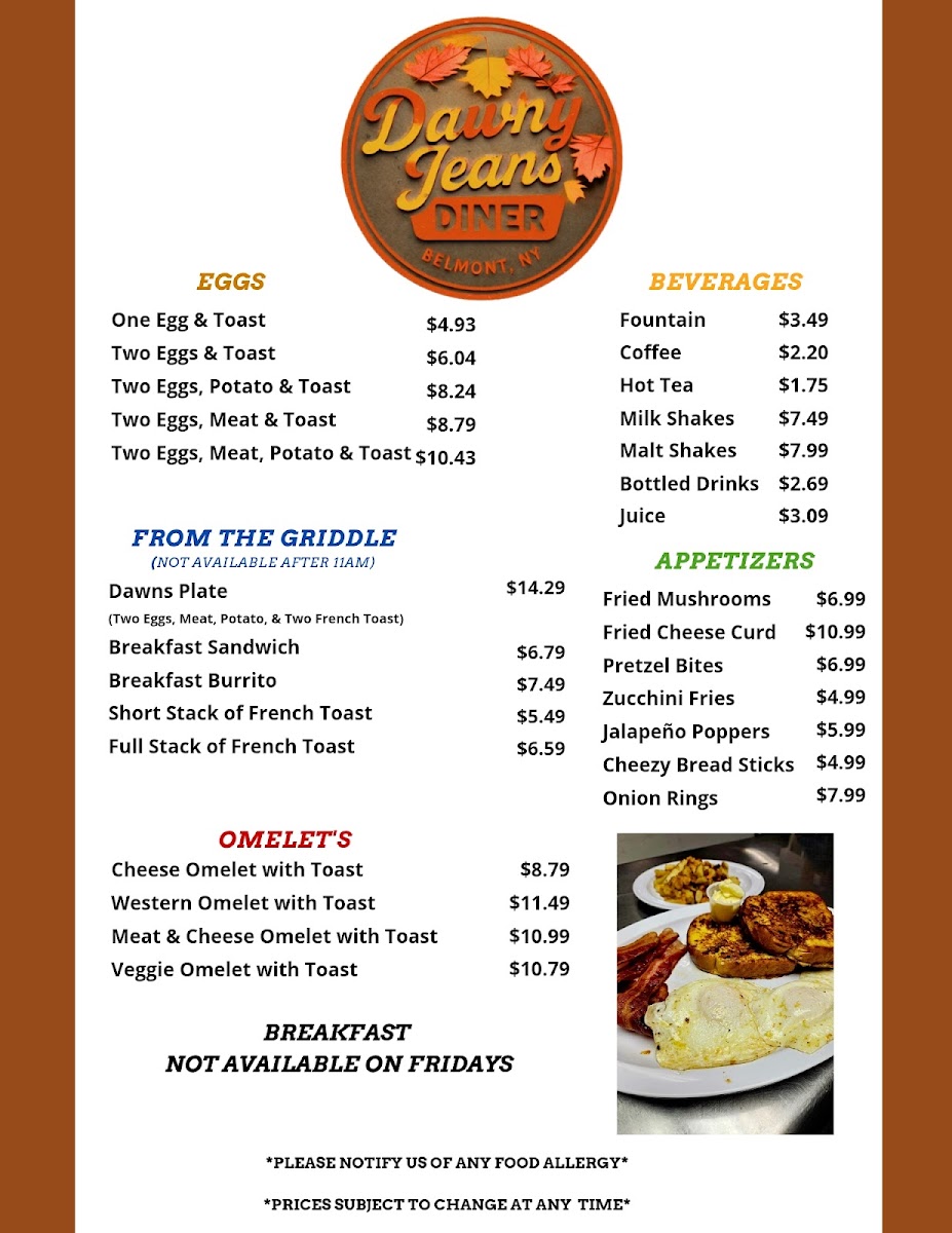 Menu Dawny Jeans Diner & Miniture Golf-1