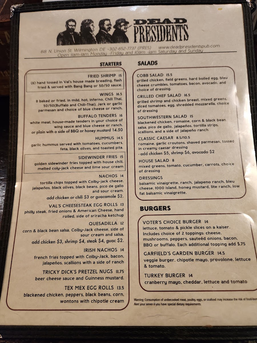 Menu Dead Presidents Pub & Restaurant-1