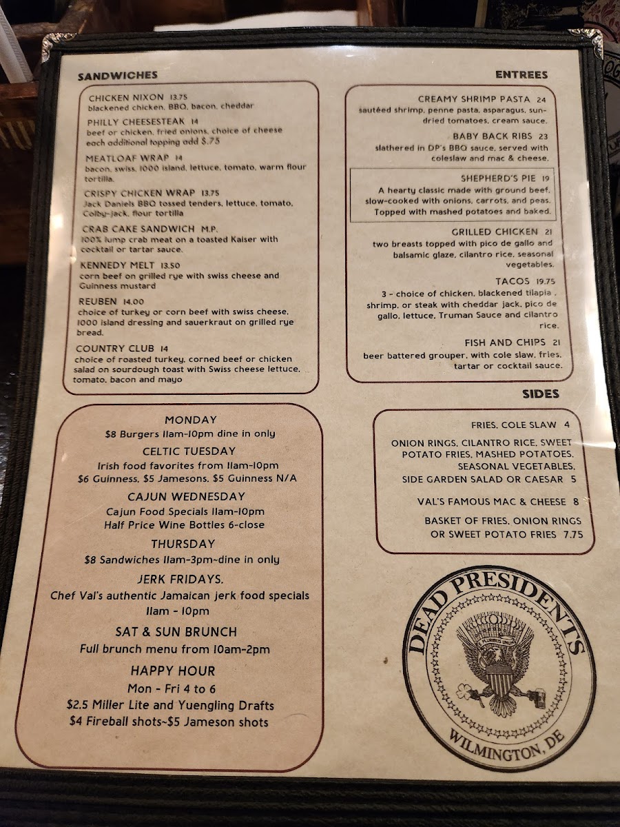 Menu Dead Presidents Pub & Restaurant-2