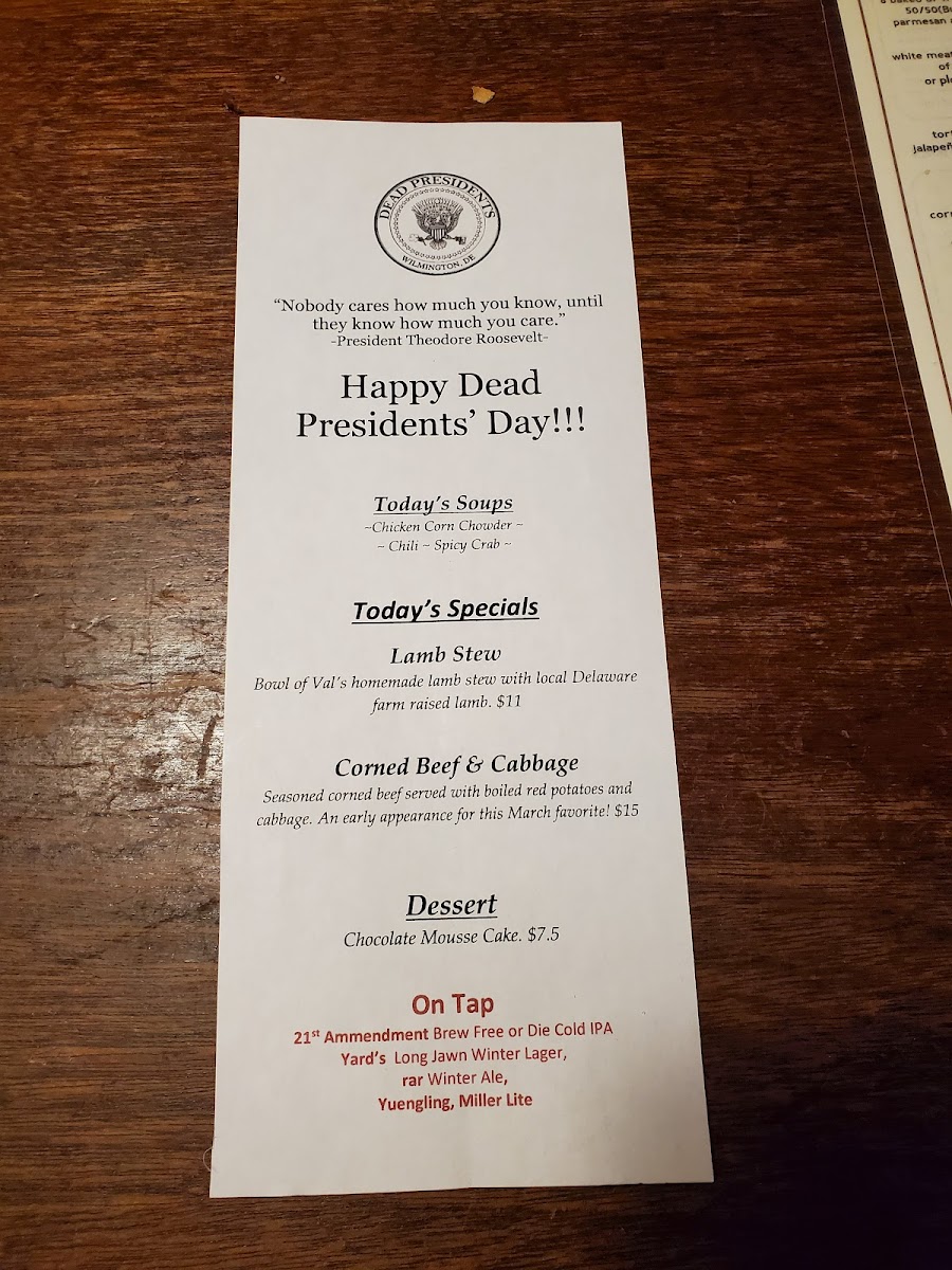 Menu Dead Presidents Pub & Restaurant-3