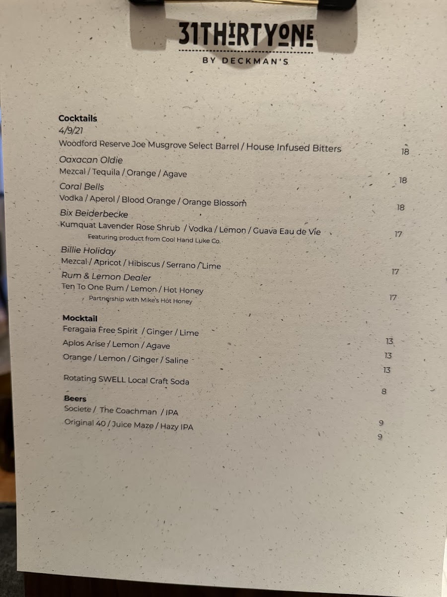 Menu Deckman's North Park At 3131-10