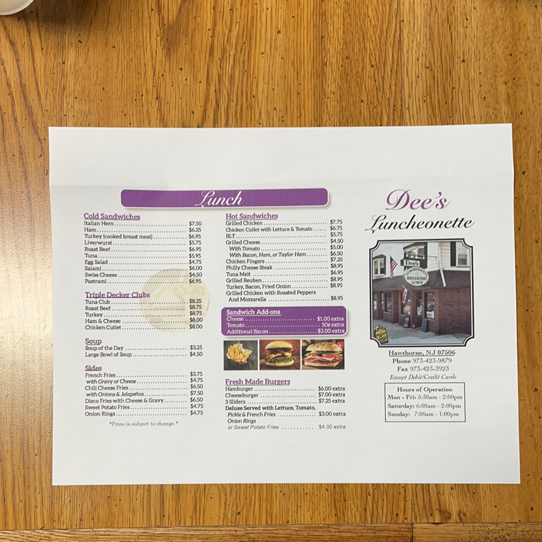 Menu Dee's Luncheonette-1