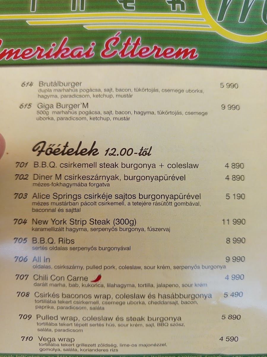 Menu Diner M Amerikai Étterem-8