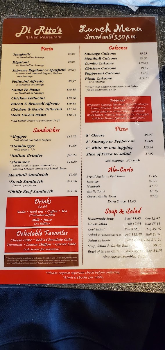 Menu Dirito’S Italian Restaurant-9