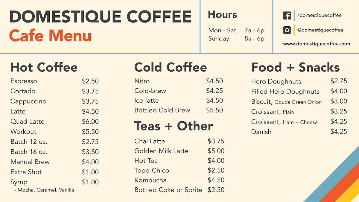 Menu Domestique Coffee - Satellite (Avondale)-1