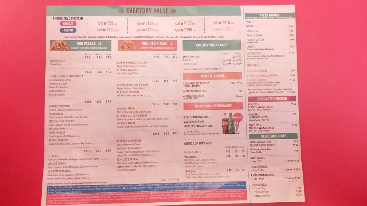 Menu Domino's Pizza | Jail Road, New Delhi-8
