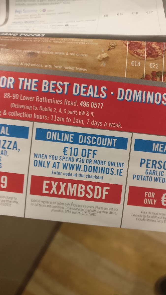 Menu Domino's Pizza - Dublin - Rathmines-2