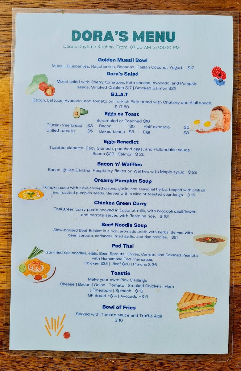 Menu Dora's On Collingwood-1