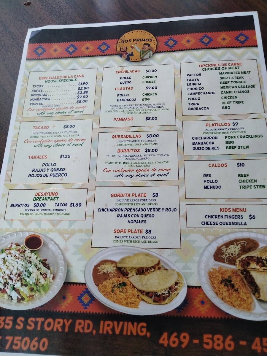 Menu Dos Primos Taqueria & Restaurant’S-4