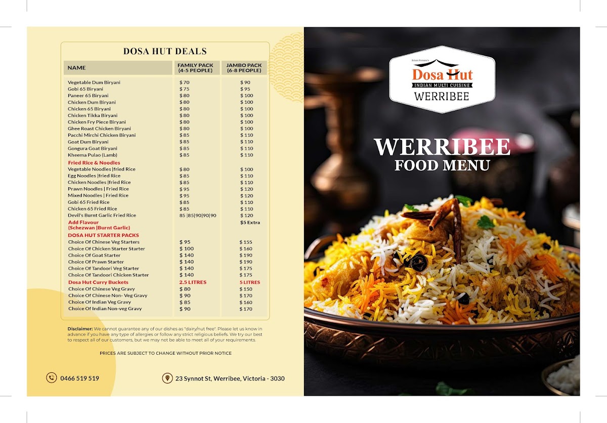 Menu Dosa Hut Indian Restaurant Werribee-4