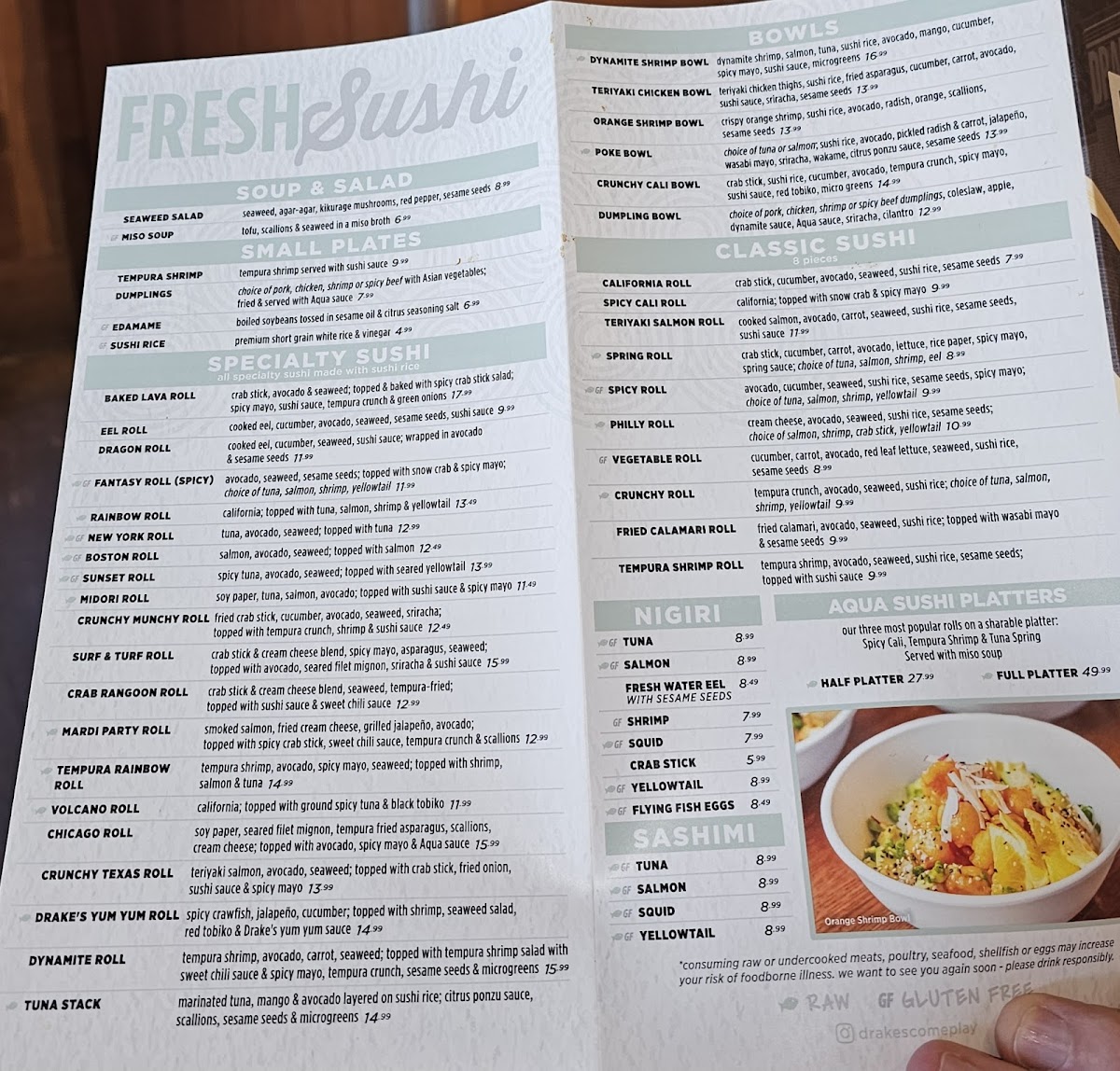 Menu Drake's Cool Springs-2