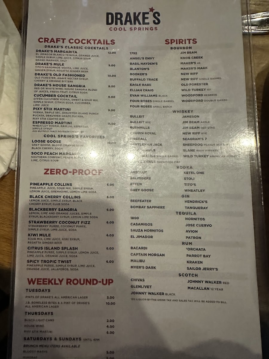 Menu Drake's Cool Springs-3
