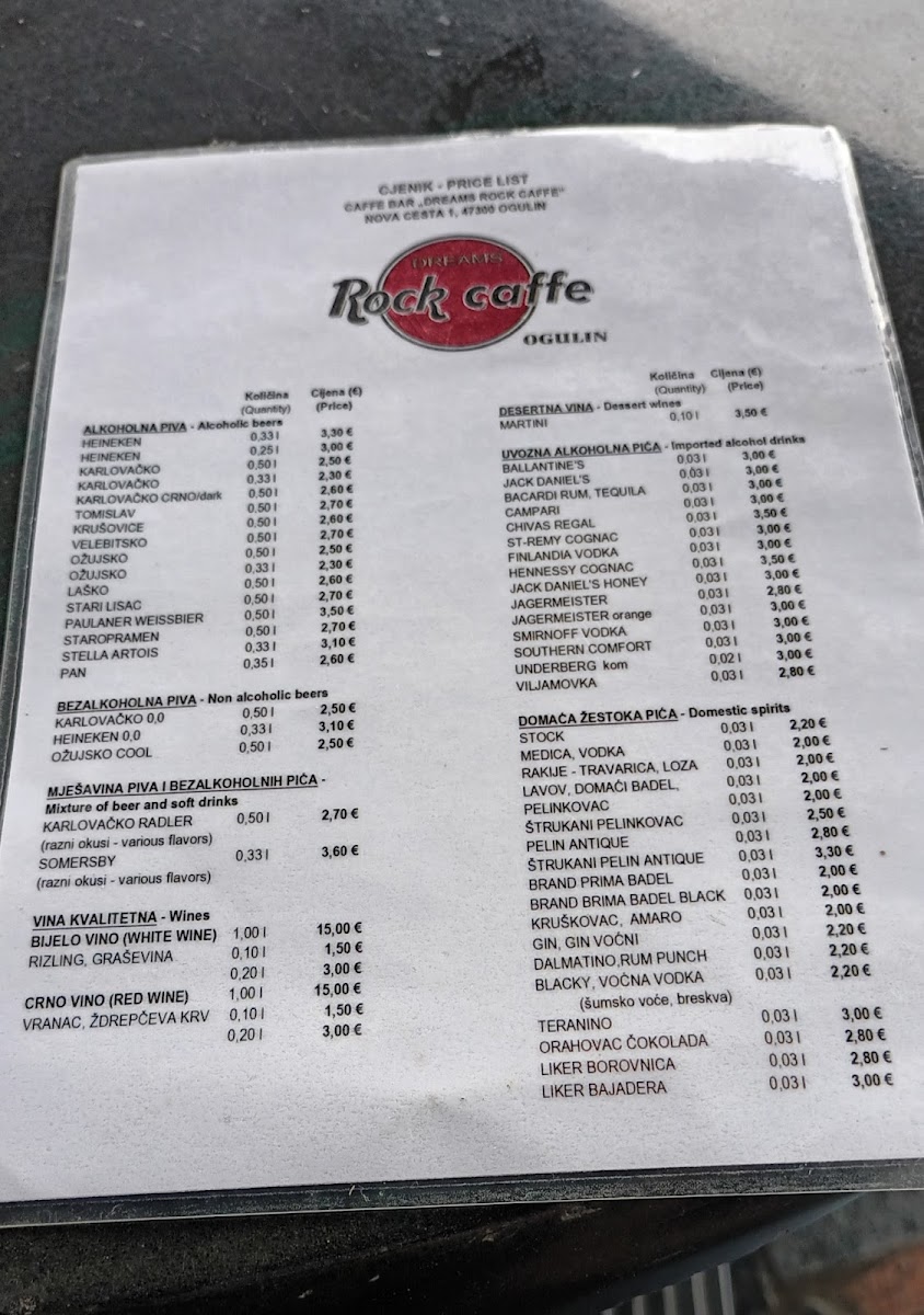 Menu Dreams Rock Caffe - Ogulin-1