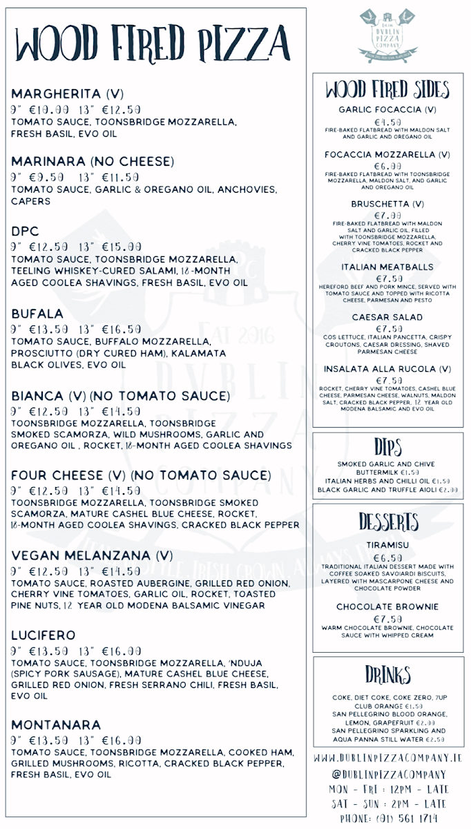 Menu Dublin Pizza Company Aungier St-1