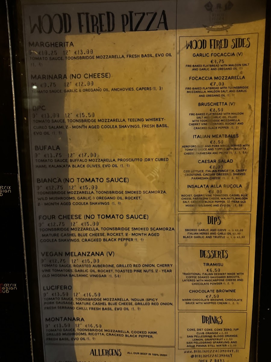 Menu Dublin Pizza Company Aungier St-3