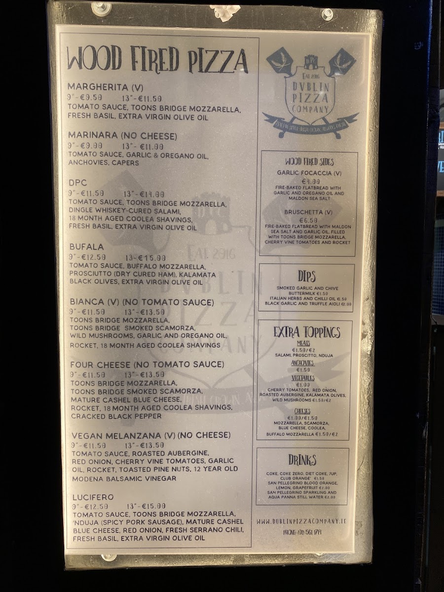 Menu Dublin Pizza Company Aungier St-9