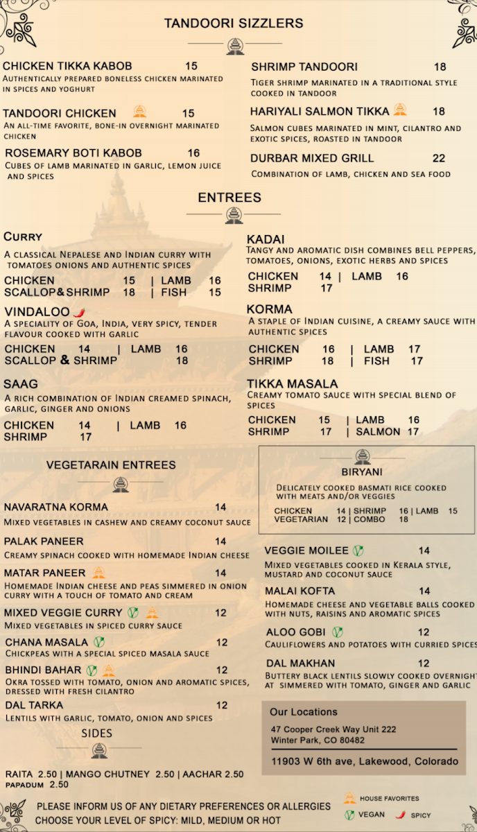 Menu Durbar Nepalese And Indian Bistro (Loveland)-6