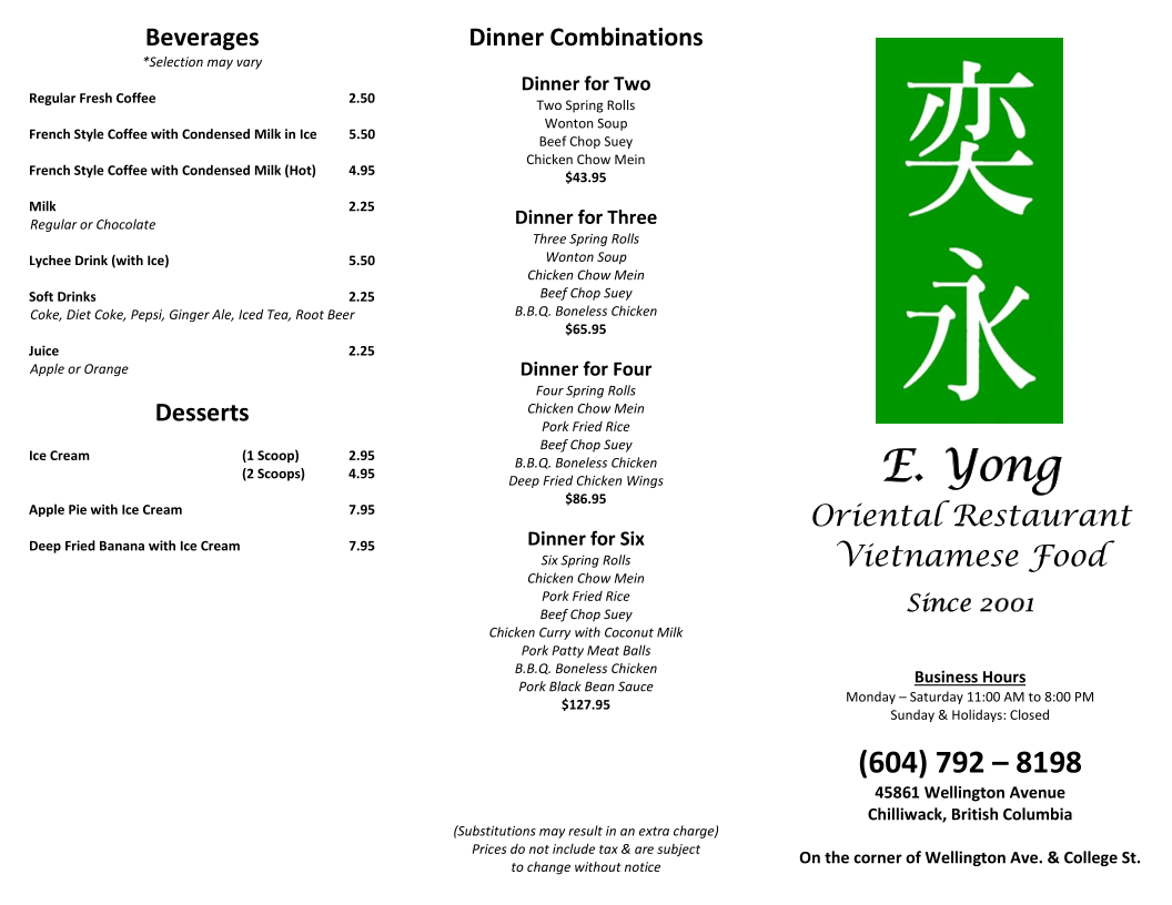 Menu E Yong Oriental Restaurant-1