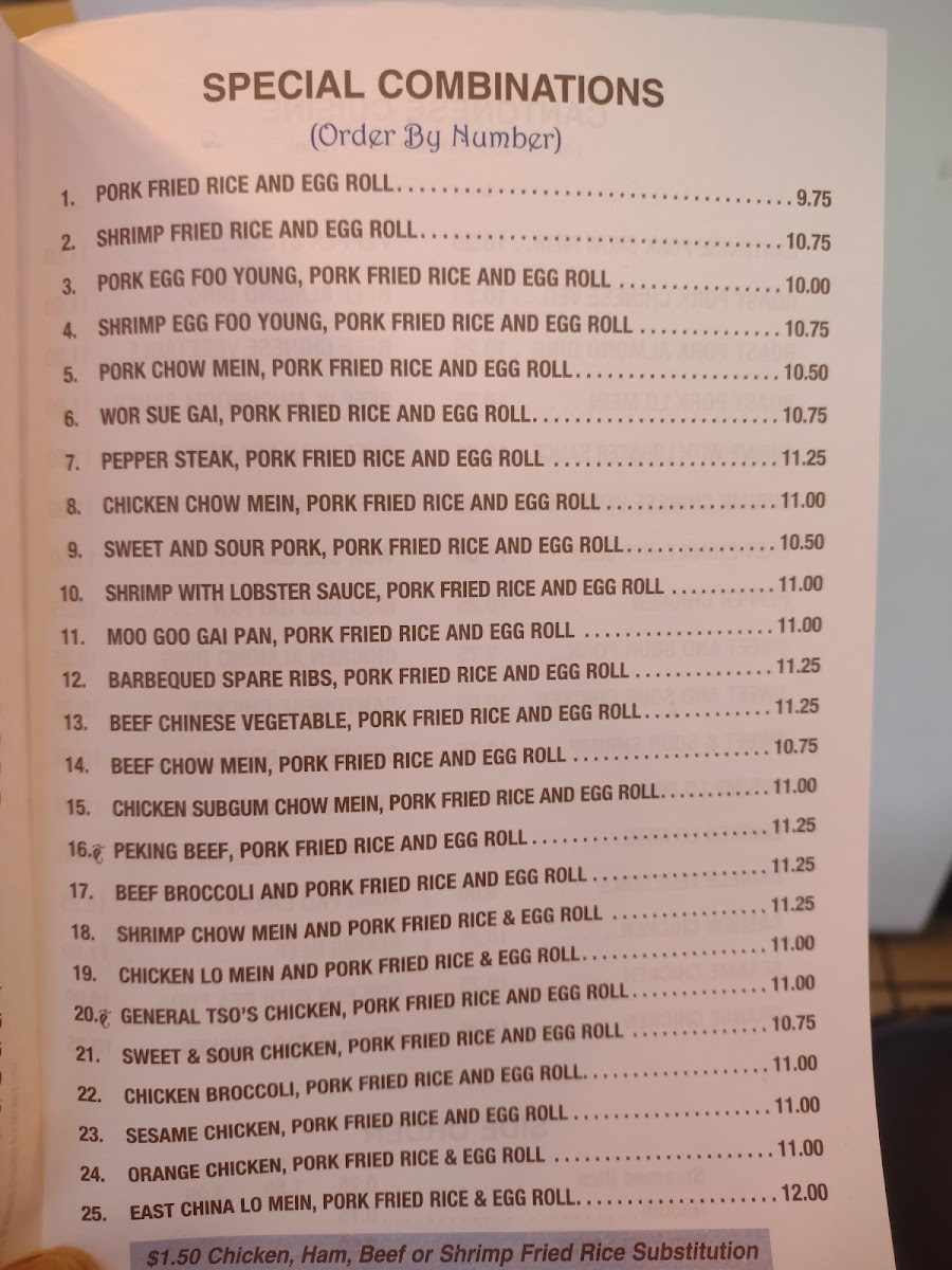 Menu East China Restaurant Carryout-5