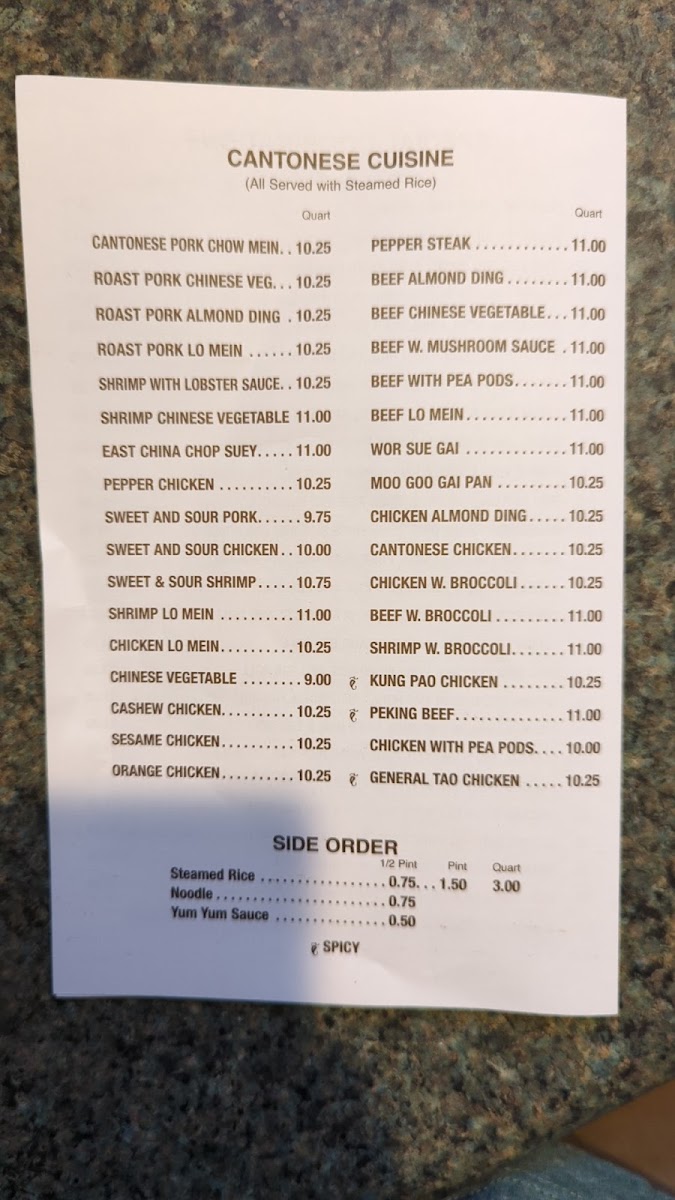 Menu East China Restaurant Carryout-7
