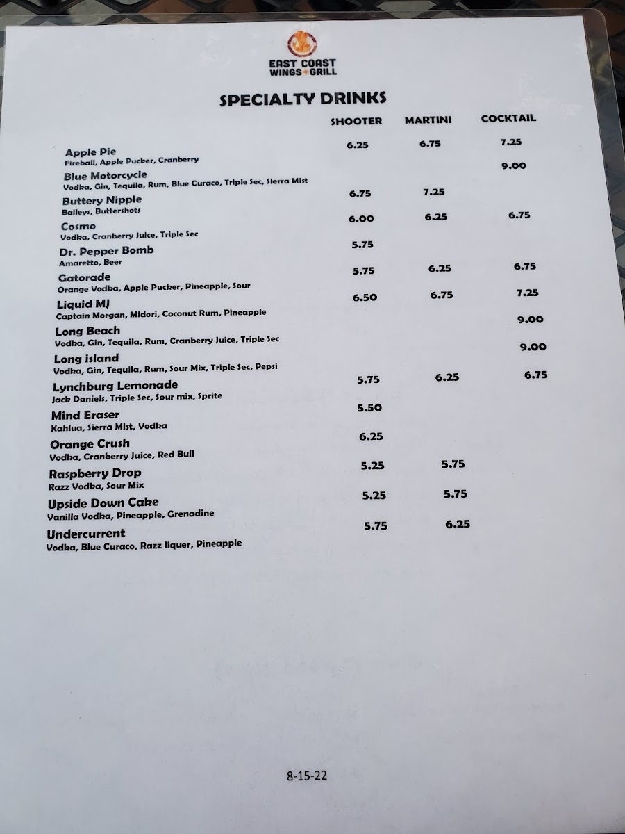 Menu East Coast Wings + Grill-1