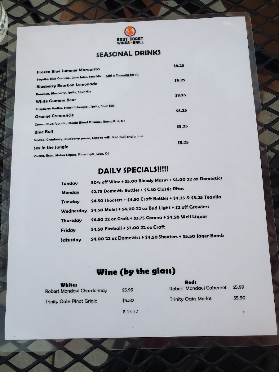 Menu East Coast Wings + Grill-2