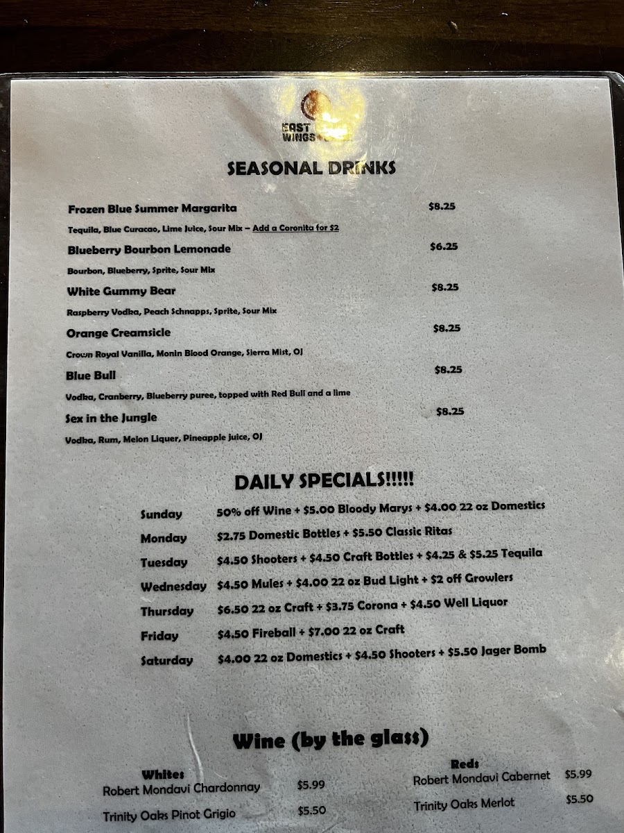 Menu East Coast Wings + Grill-9