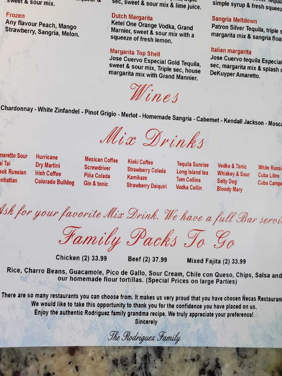 Menu Ñeca's Mexican Restaurant & Cantina - Fm 1463-3