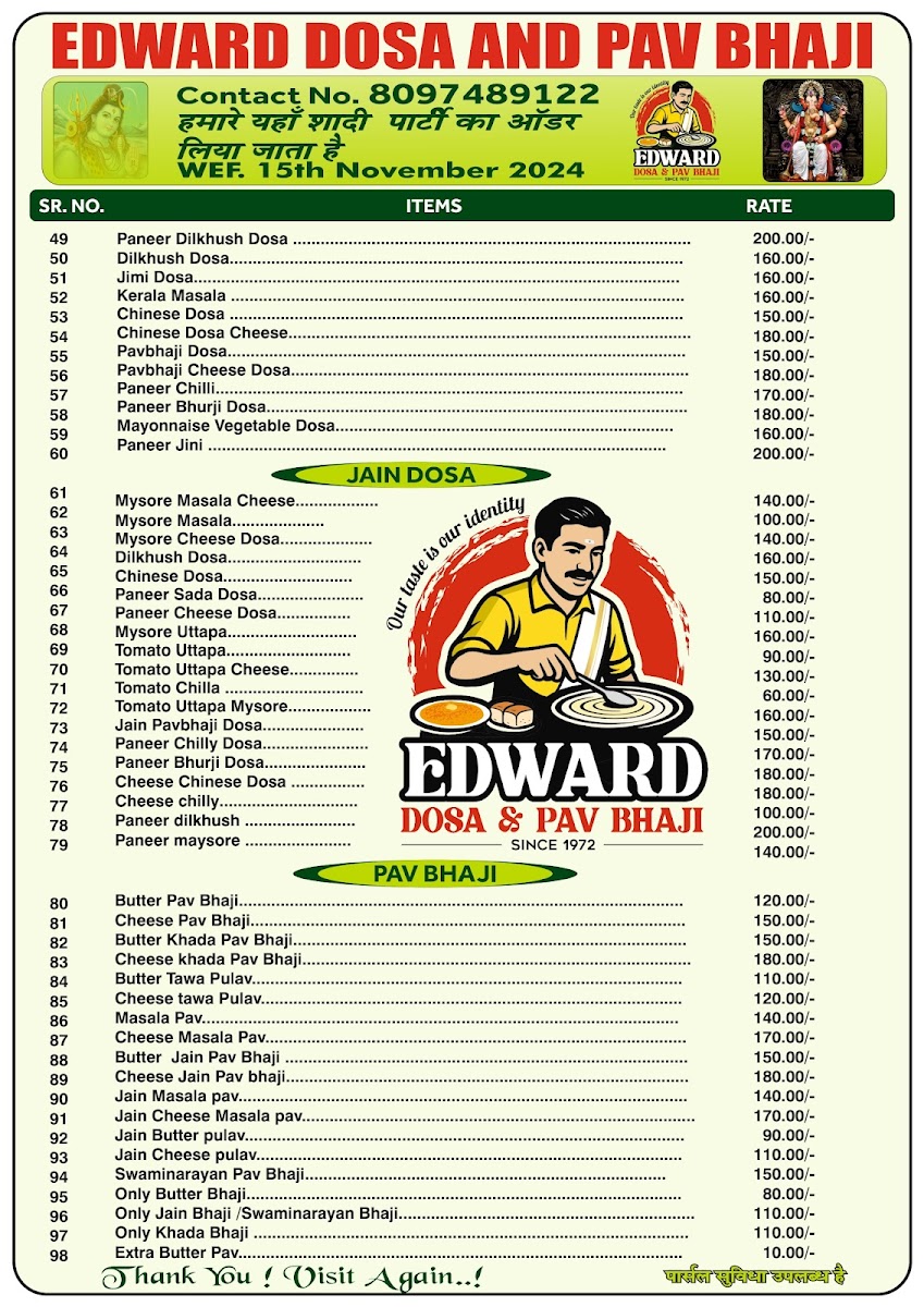 Menu Edward Dosa And Pav Bhaji-1
