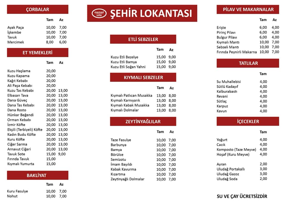 Menu Şehir Lokantası-2
